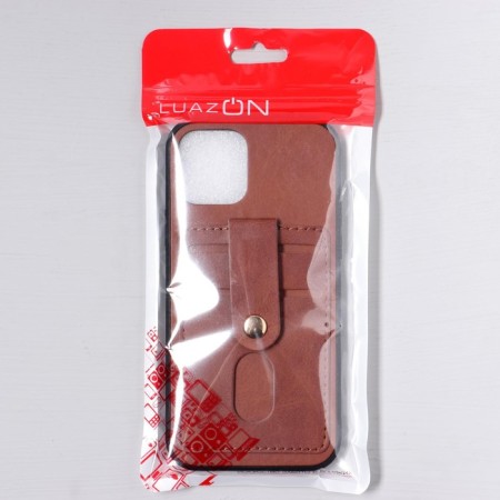 Luazon cover for iPhone 12/12 Pro, with compartments for cards, leatherette, brown-5