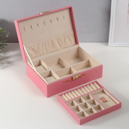 Casket to the leatherette for jewelry "Queen" pink 18x27x9 cm-4