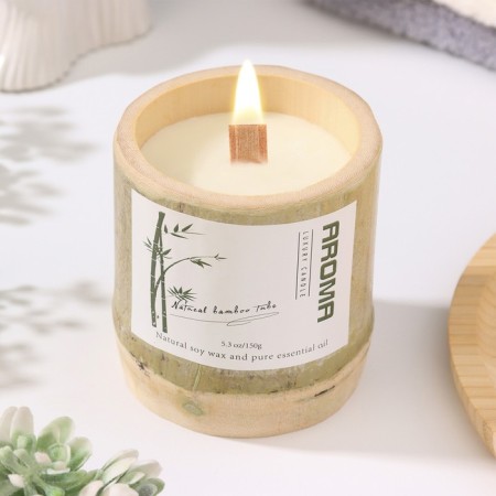 Aromatic candle in the bamboo "Sweet prunes", soy wax, 25 hours, 150 gr, 8.5x8 cm