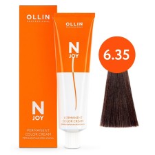 Cream-color hair Permanent Ollin Professional N-Joy, tone 6/35, dark cornflower golden-mago-mahagon, 100 ml