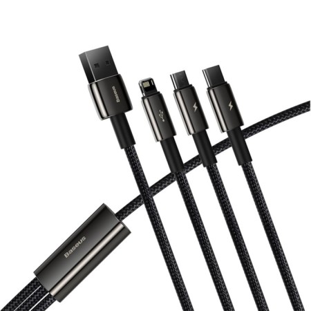 Cable 3B1 Baseus, Tungsten Gold One-For-Three, Microusb+Type-C+Lightning, 3.5a, 1.5 m, Black-5