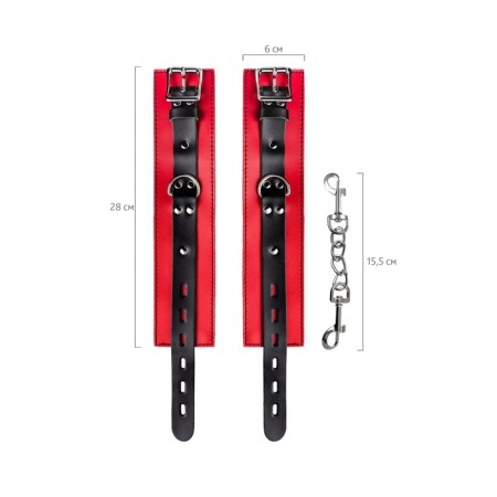 Toyfa Theatre shackles, leather, 28 cm, red color-8
