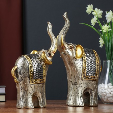 Polystone souvenir "Two Elephants with Popone-Kalchuga" set 26.5x7.5x16.5 cm-3
