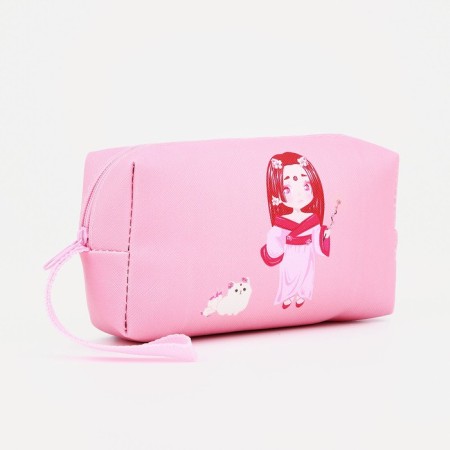 Cosmetic bag with a handle, a pink color