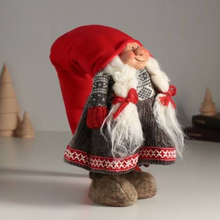 Interior doll "Grandma in a long red cap and gray dress" 25 cm-1