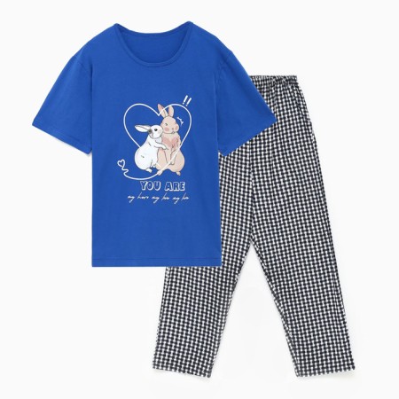 Female home set (T -shirt/pants), indigo color, size 58