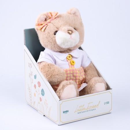 Soft toy "Little Friend", a cat in a peach dress-7