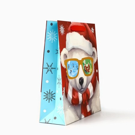 Package Gift New Year Laminated "Teddy Bear", M 30 x 26 x 9 cm, New Year-2