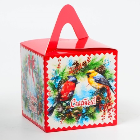 New Year. Gift box New Year's cube is large "spruce wreath" 12 x 12 x 12 cm.-2