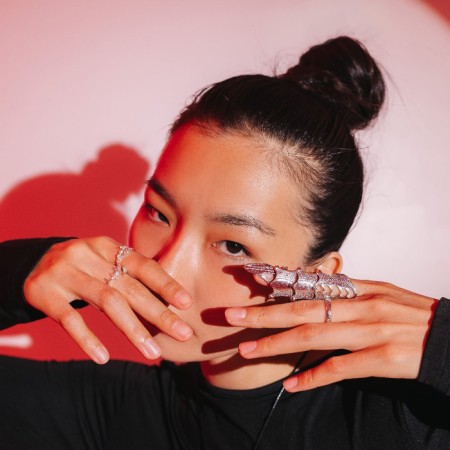 Ring "Japan" a claw with hearts, the color is silver, dimensionless-3