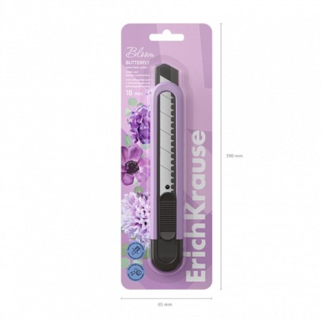 Chancellery knife 18mm, Erichkrause "Butterfly Pastel Bloom", with automatic fixation of the blade, mix-3