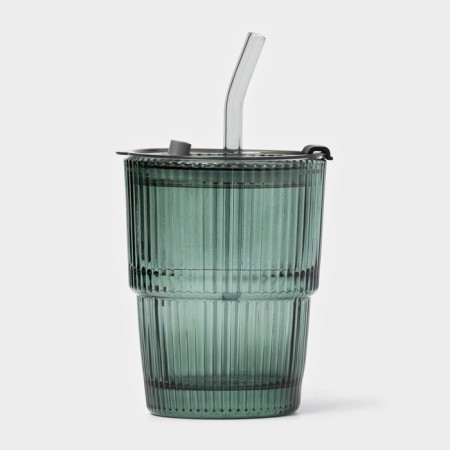 A glass glass with a lid and a pipe "Wine Verde", 350 ml, green color