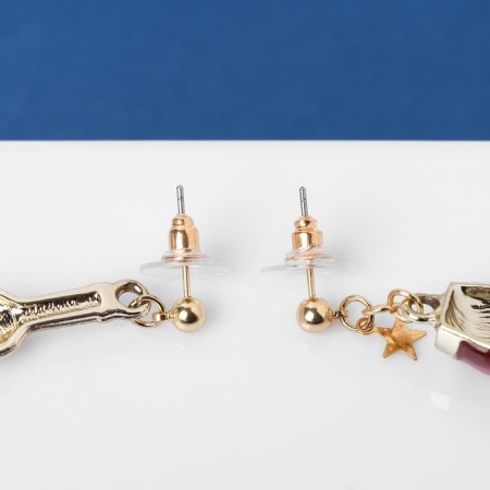 Emall Earrings "Wine" with a glass, burgundy color in gold-2