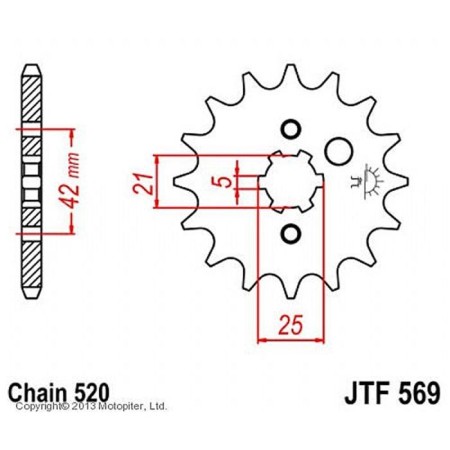 Front Presenter Star JTF569 for a motorcycle, steel, chain 520, 17 teeth