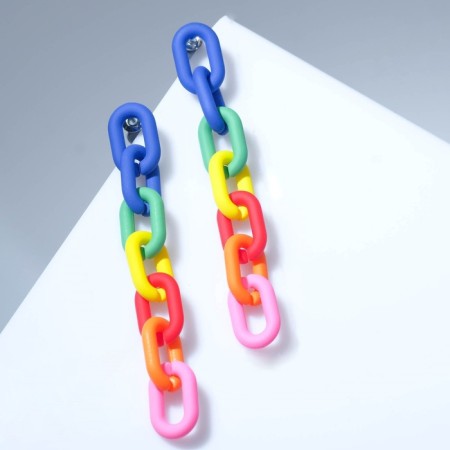 Earrings Plastic "Chain" 7 links, bright, colored matte-3
