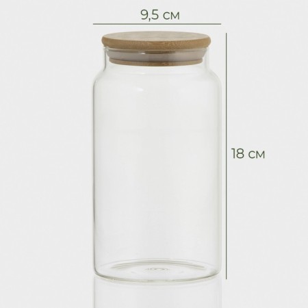 Glass Bank for bulk products with a bamboo cover Magistro "Eco", 1 l, 9.5 × 18 cm-3