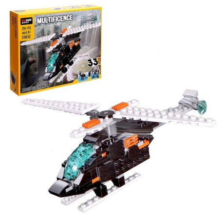 Block designer "Helicopter", 33 assembly options, 256 parts