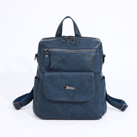 Women's backpack of artificial leather with lightning, 2 pockets, blue color-3