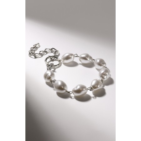 Baroque Bracco Bracelet, beads, white color in silver, l = 18 cm-1