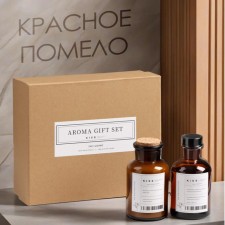 Gift set: diffuser 120 ml, aromatic candle, 120 grams, red pomelo