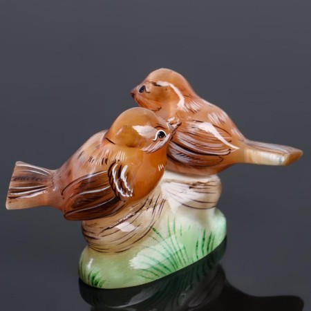Souvenir sparrow-pair, 6x11 cm, selenite-1