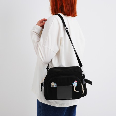 Youth bag with zipper, black color