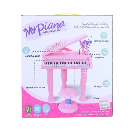 Piano "Pink Dream" with a microphone and a chair, light and sound effects-5