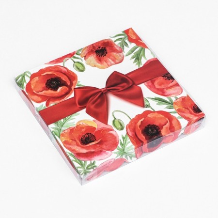 Cookie box, "red bow" 21 x 21 x 3-2