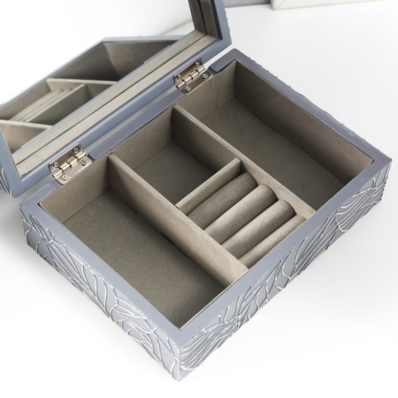 Casket wood for jewelry "Leaves on gray" 7x16.3x22.3 cm-5