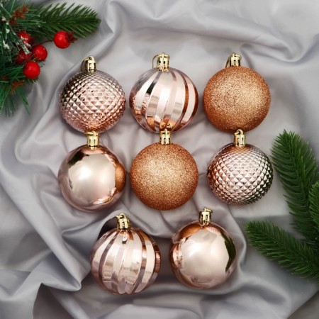 Set of balls Plastic D-6 cm, 8 pcs "Classic Assorted Strip" Brown pink