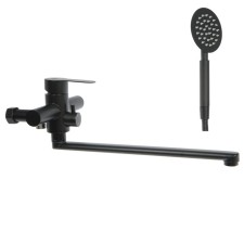 Bath mixer Zein ZF3, pour 35 cm, with a shower set, stainless steel, black