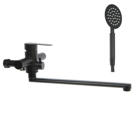 Bath mixer Zein ZF3, pour 35 cm, with a shower set, stainless steel, black