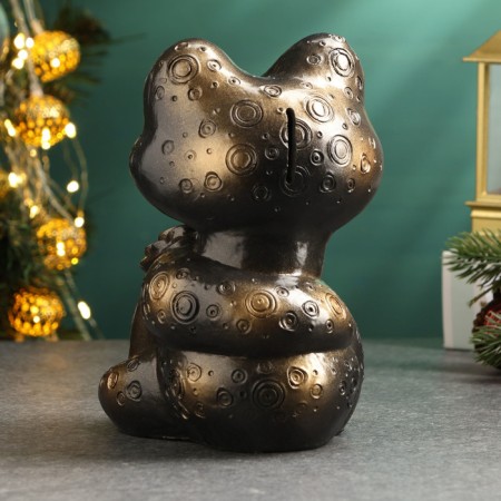 Копилка "Змея с мешком денег" черная-бронза, 18см-2