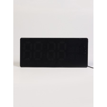 Electronic wall clock, calendar and thermometer, 36.2 x 15.5 cm, white numbers 10 x 4.5 cm 1076627-3