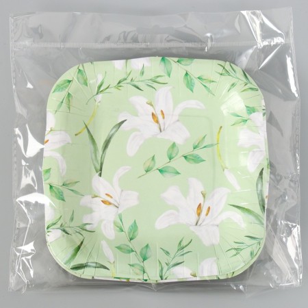 Disposable square paper "Eco", flowers, 16.5x16.5 cm-4