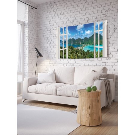 Decorative panel with photo printing “View from a window to a lake”, horizontal, size 100x150 cm