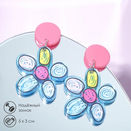 Earrings plastic "drawing" Flower, colored