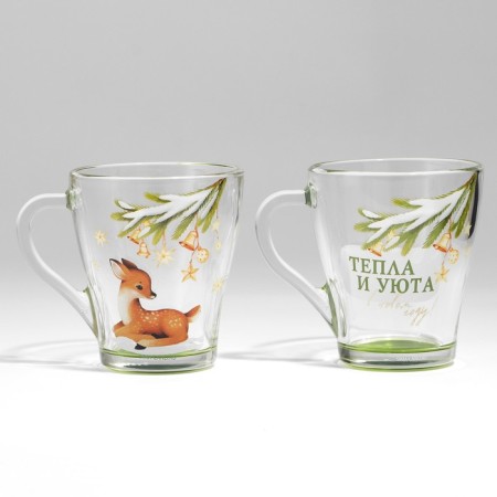 Gift set of New Year's mugs of glass "Curvat and comfort!", 2 pcs-12