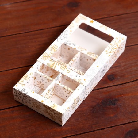 New Year. Box under 6 sweets "Snowflakes", 13.7 x 9.8 x 3.8 cm, confectionery packaging-4