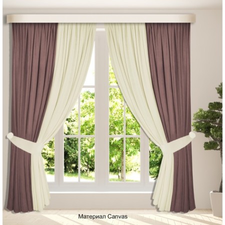 Set of curtains "Canvas", size 200x270 cm, 2 pcs, dusty rose, milk-3