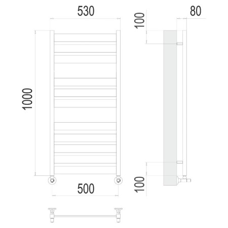 Water towel Terminus "Latte" P11, 500x800 mm, lower connection, chrome-2