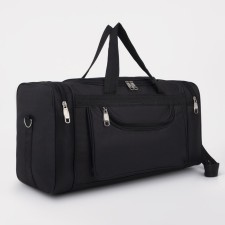 Road bag, 3 parts on zippers, external pocket, long belt, black color