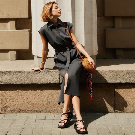 Women's dress minku: safari midi color graphite, rn 46-1
