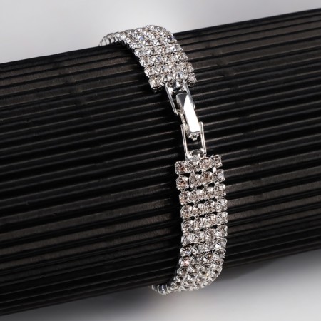 Bracelet with rhinestones "shine" four rows, white color in silver, 18 cm-4