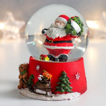 Souvenir Polystone Water Ball "Santa Claus with a Christmas tree on the shoulder" 6.5x6.5x8.5 cm-3