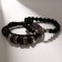 Bracelet Leather "Hurricane" lion, black color in silver, d = 7 cm