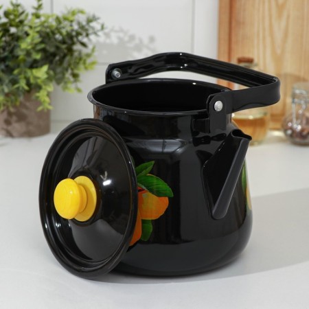 Enamged kettle, 3.5 l, black color, mix drawing-1
