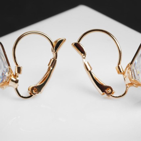 Earrings with “Big Sapphire” rhinestones in inclination, D = 1.6, white color in gold-2