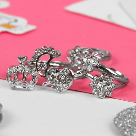 Children's Ring "Assorted" in the heart, shape mix, white color in silver-1