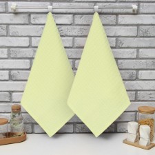 A set of kitchen towels of the Dolyana, yellow color, 35x60cm-2pcs, 100% cotton, large waffle, 220 g/m2